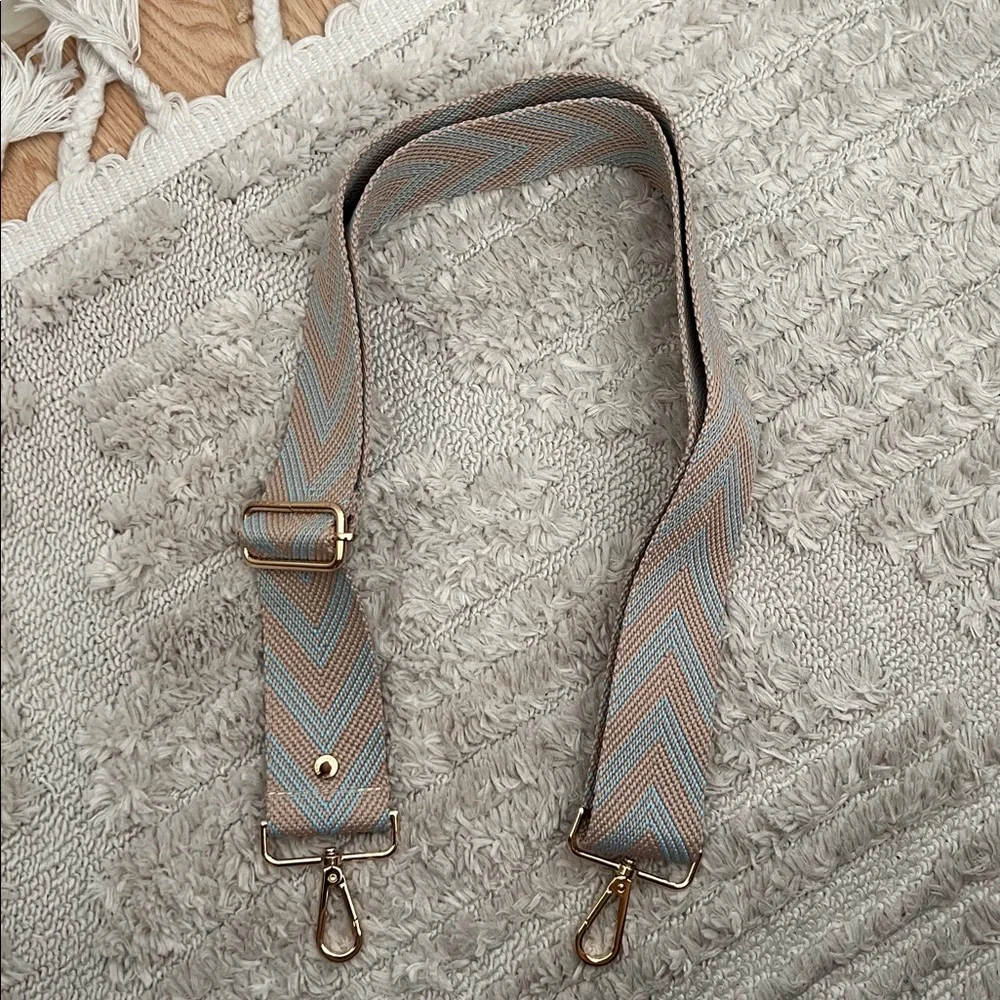 Pom Pom London Blue and Tan Chevron Strap NEW - Picture 3 of 5